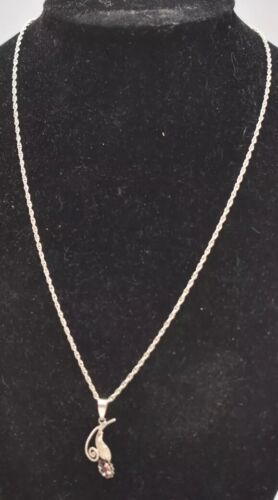 Vintage Sterling Silver 925 Leaf Garnet Pendant Necklace – 45cm