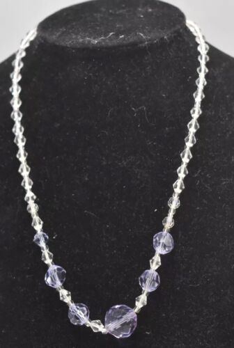 Vintage Crystal & Purple Amethyst Graduated Faceted Necklace - 42cm