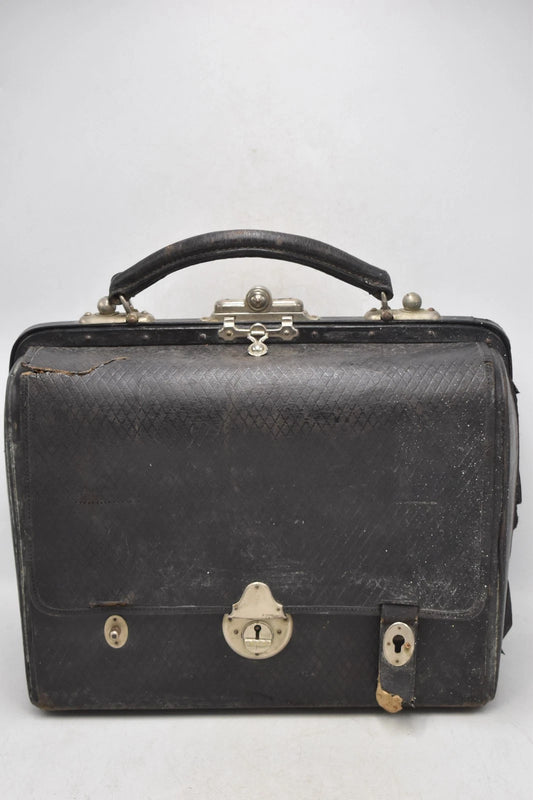 Antique Edwardian Leather Portmanteau Case Bag with Contents 32cm