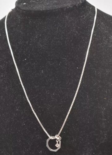 Vintage Sterling Silver 925 Black Agate Minimalist Pendant Necklace 42cm