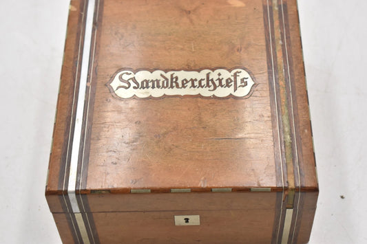 Antique Victorian Wooden Handkerchief Box Silk Interior