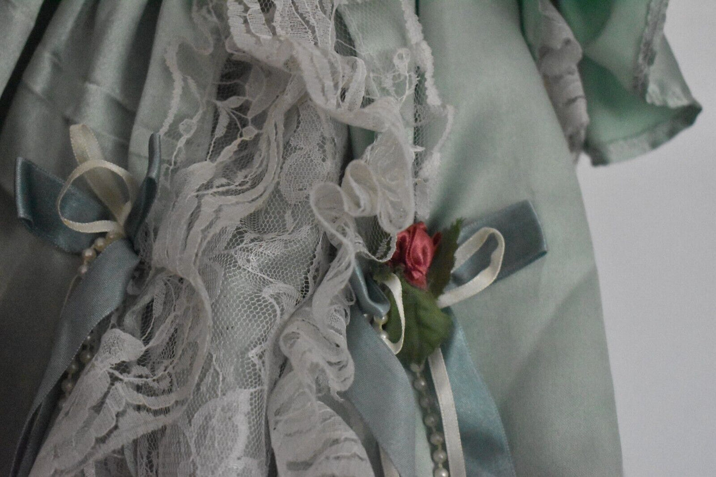 Vintage Large Porcelain Doll – 60cm Green Victorian Dress, Ginger Hair, Blue Eyes