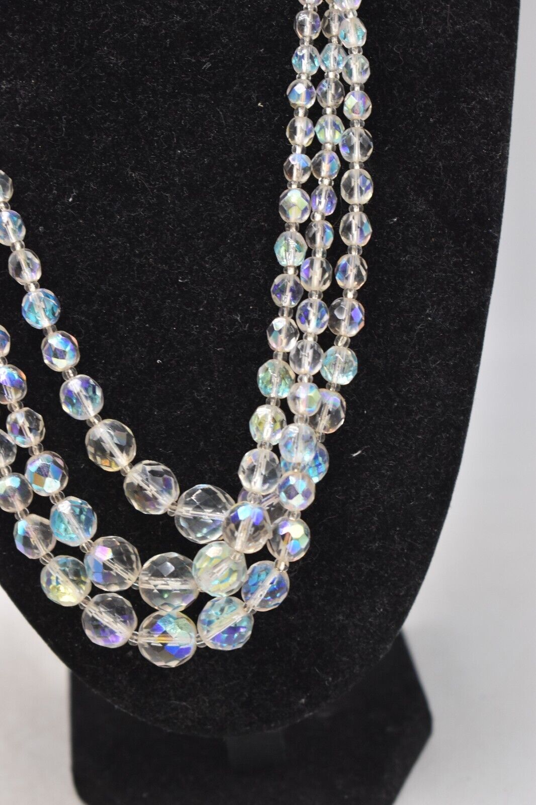 Vintage Exquisite Aurora Borealis Crystal Glass 3-Strand Choker Necklace – 1950s