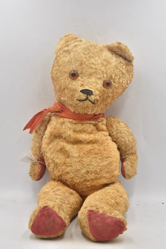 Vintage 1950s European Silk Plush Teddy Bear Fully Jointed 54cm Wood Wool Filled