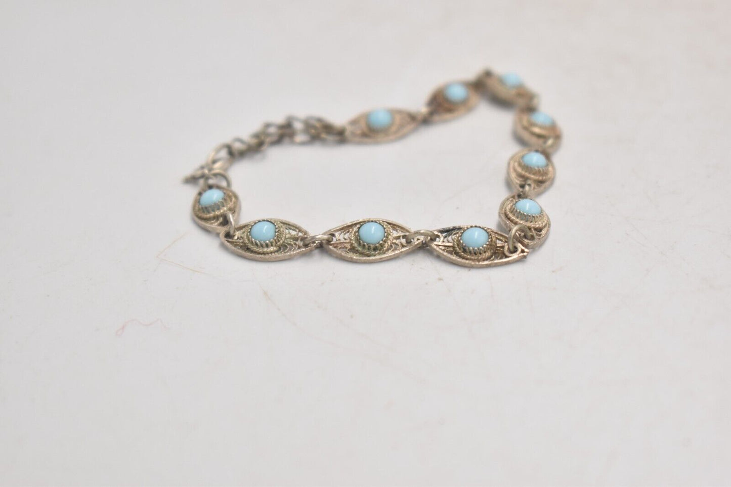 Vintage Silver Metal & Turquoise Boohoo Style Bracelet – 18cm