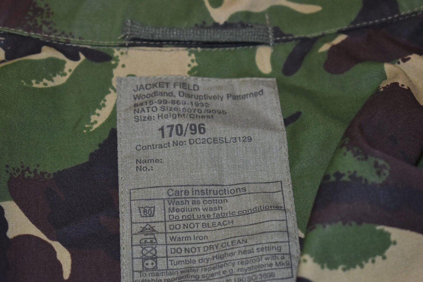 British Army Smock Combat Windproof Woodland DPM Jacket Size 170/96 Soldier 2000