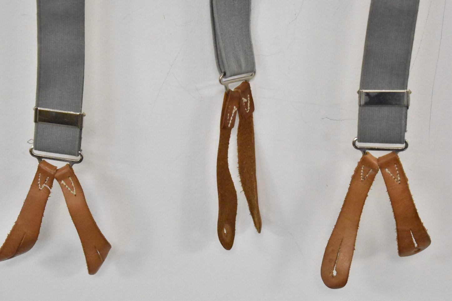 British RAF Army Grey Elastic Braces – Leather Buckles – 100cm
