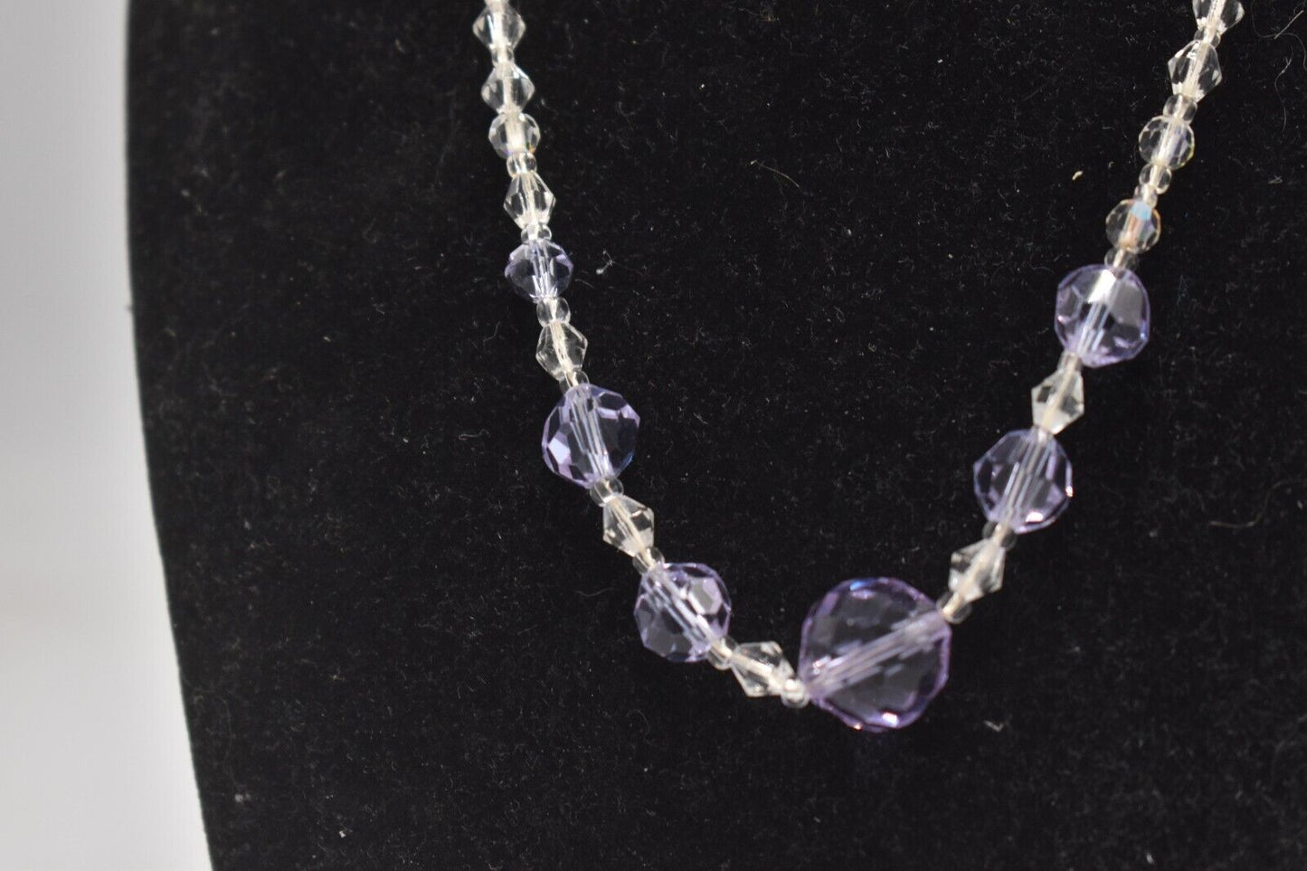 Vintage Crystal & Purple Amethyst Graduated Faceted Necklace - 42cm