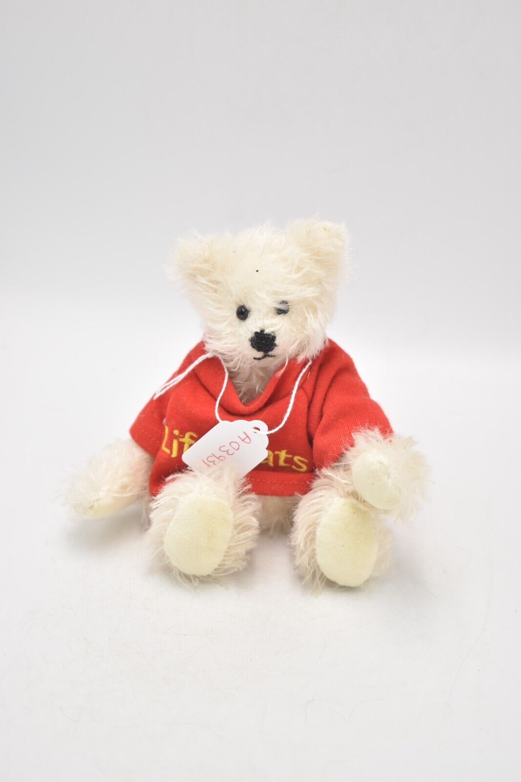 Vintage Artist Teddy Bear White Mohair Red Lifeboats Top Fully Jointed 18cm