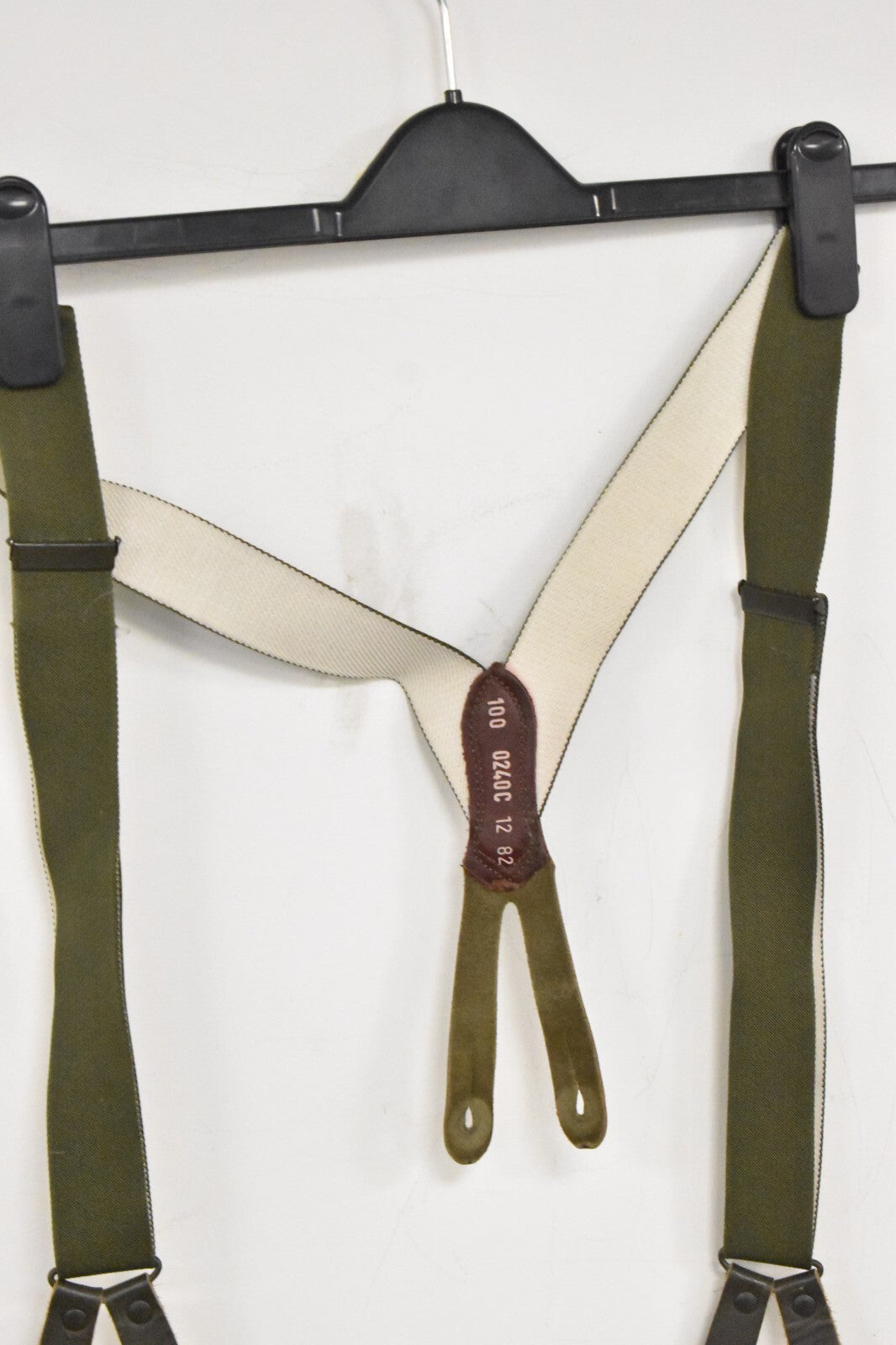 German Army Dark Green Braces with Leather Tabs – Adjustable 110cm – Military