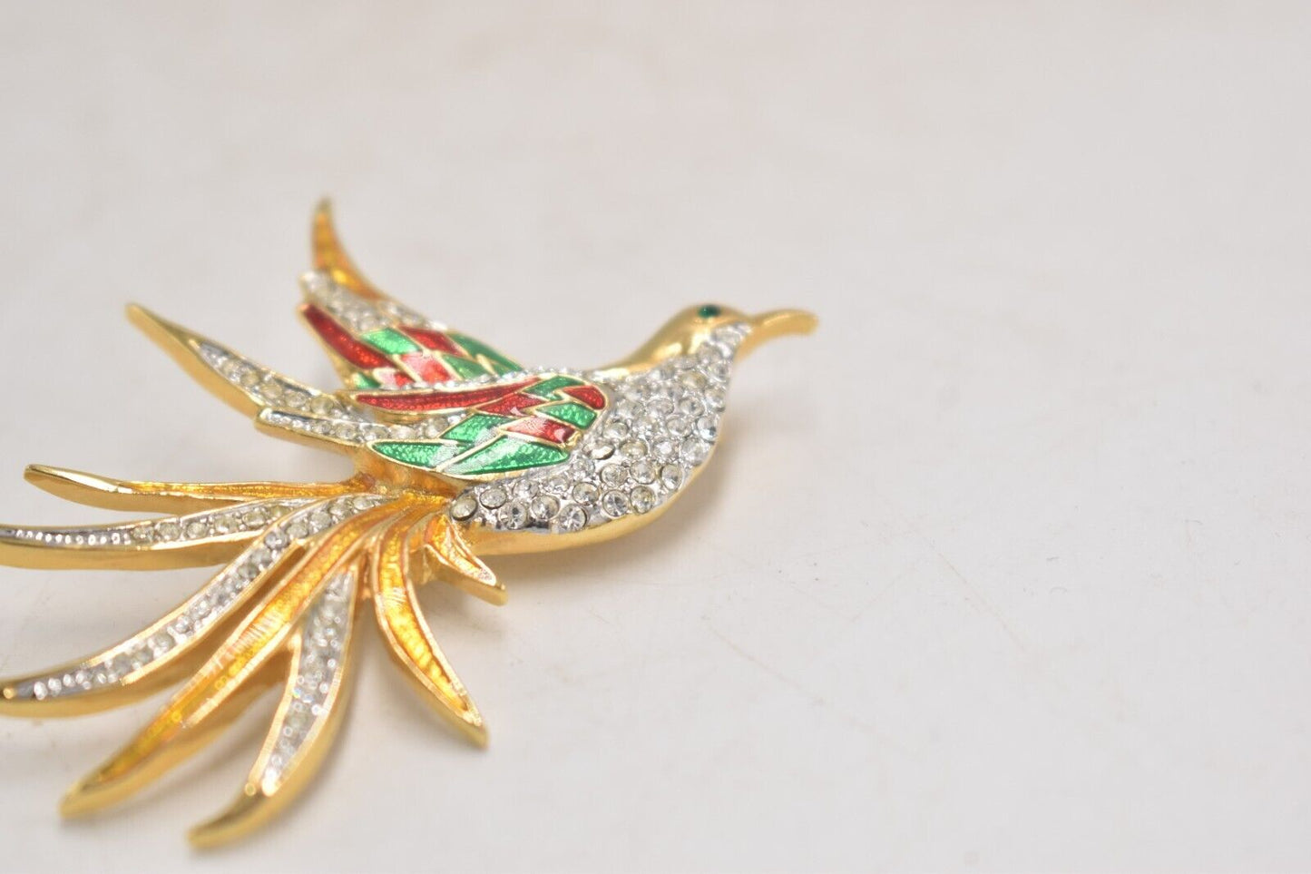 Vintage Seta Bird of Paradise Brooch – Gold Tone, Rhinestone & Enamel