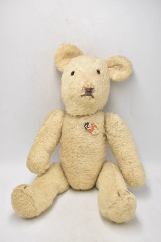 1940s Vintage Pure Wool Teddy Bear Fully Jointed Glass Eyes 42cm