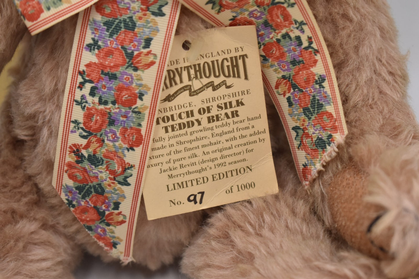 Merrythought Touch of Silk Teddy Bear – Ltd Ed 97/1000 – Mohair – Boxed