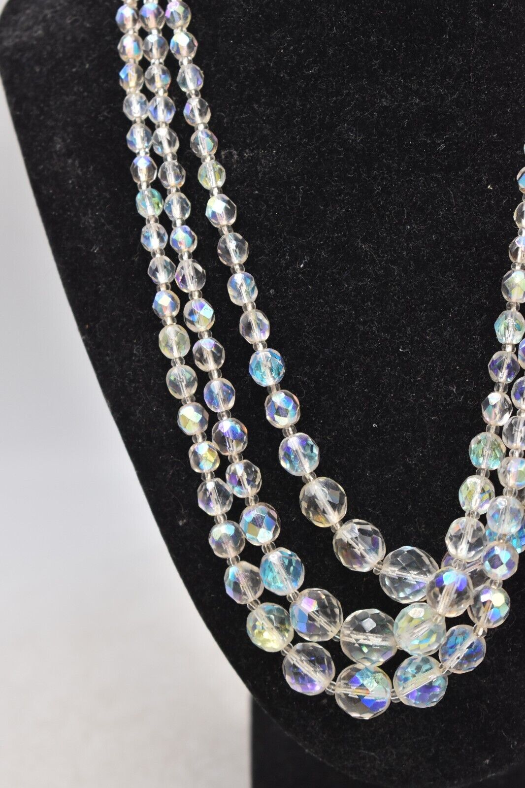 Vintage Exquisite Aurora Borealis Crystal Glass 3-Strand Choker Necklace – 1950s