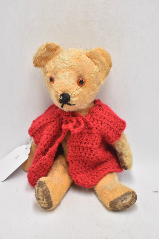Vintage 1930s English Mohair Teddy Bear with Glass Eyes & Cotton Waste Stuffing