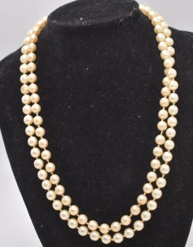 Vintage 1950s Stranded Faux Pearl & Rhinestone Necklace – 102cm – Elegant Retro