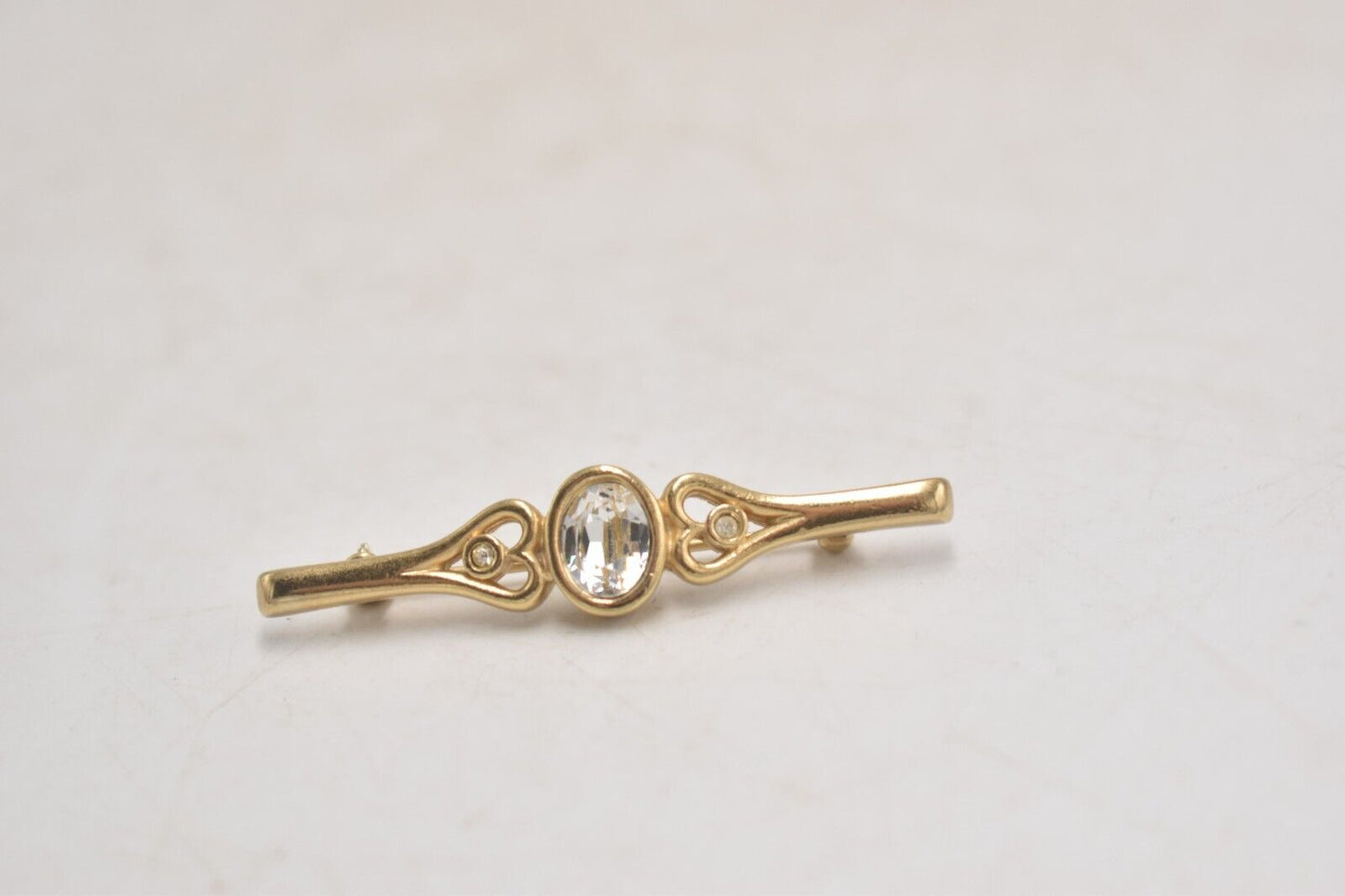 Vintage Gold Tone Diamante Bar Brooch