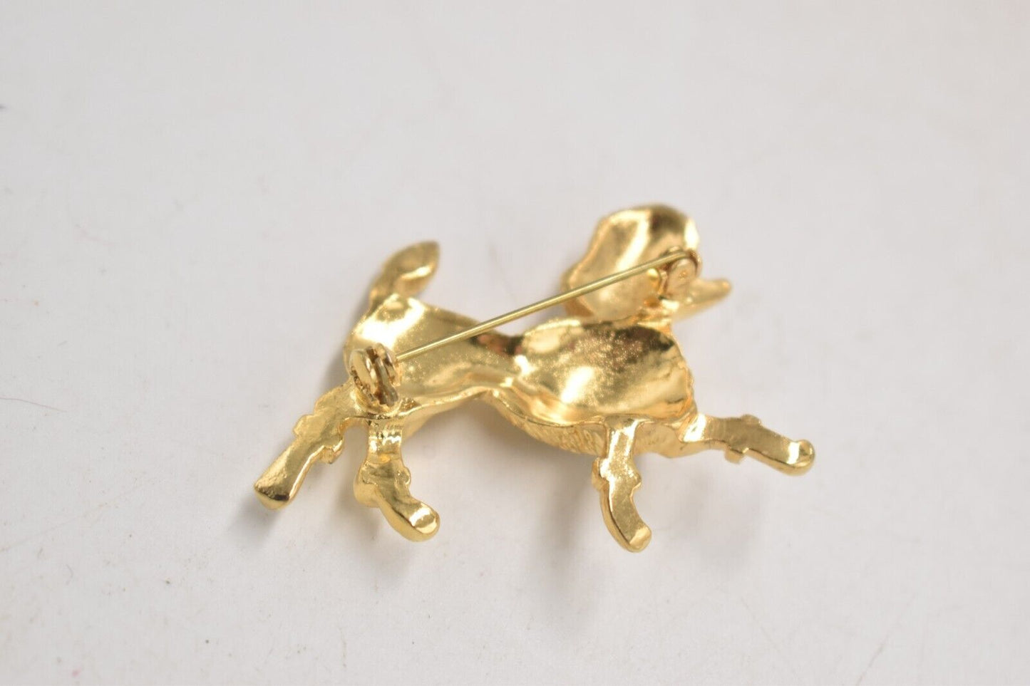 Vintage Poodle Dog Brooch – Gold Metal with Rhinestones – Costume Jewellery