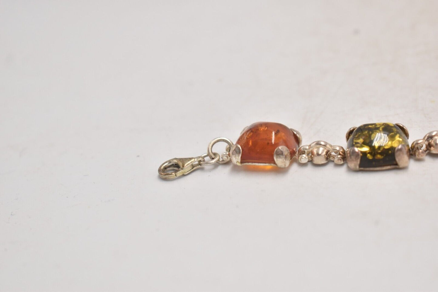 Vintage Sterling Silver & Multicolour Baltic Amber Bracelet – 19cm, 925 Silver