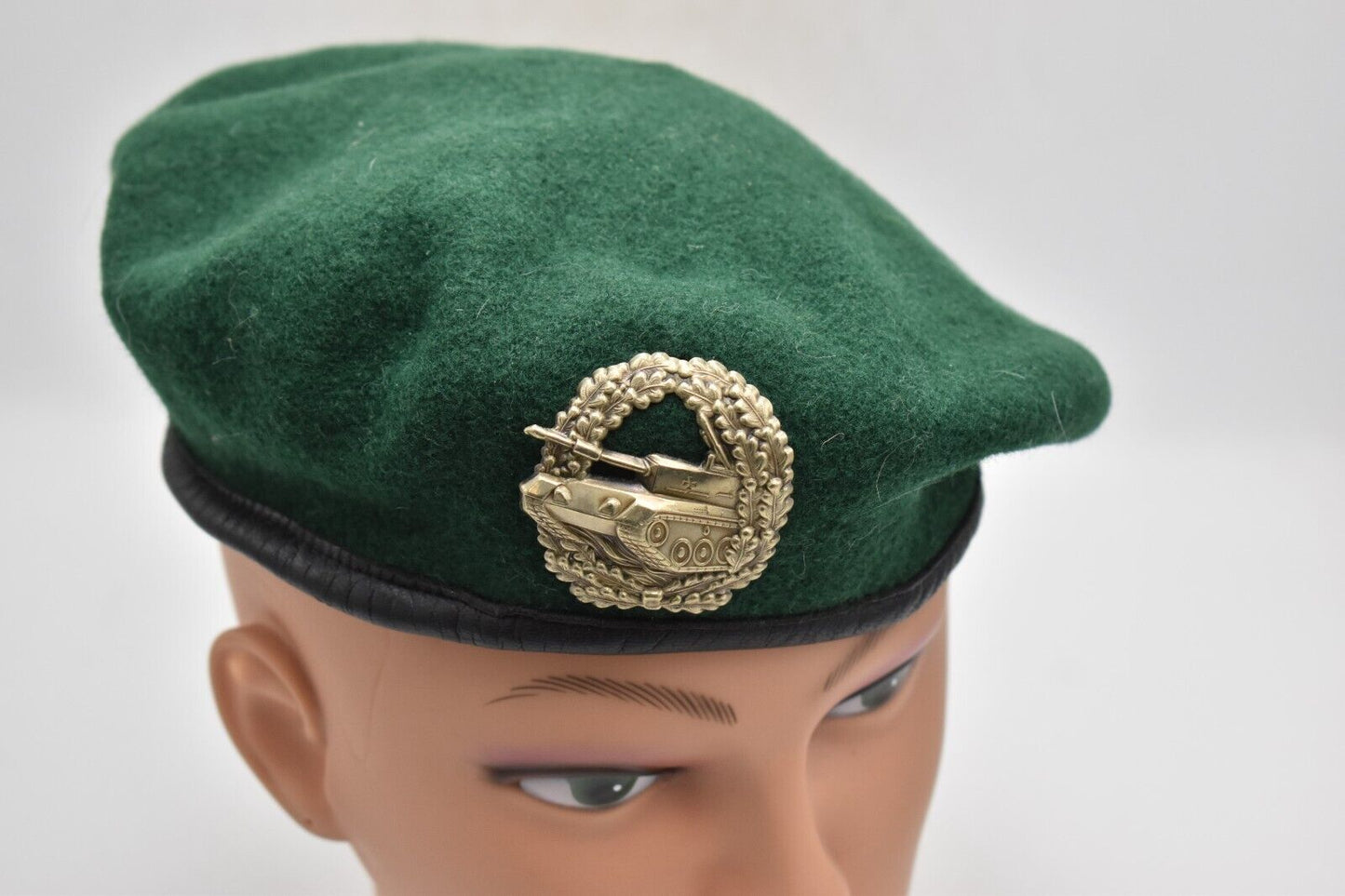 Vintage German Army Green Beret w/ Bundeswehr Panzer Tank Metal Badge – Size 59