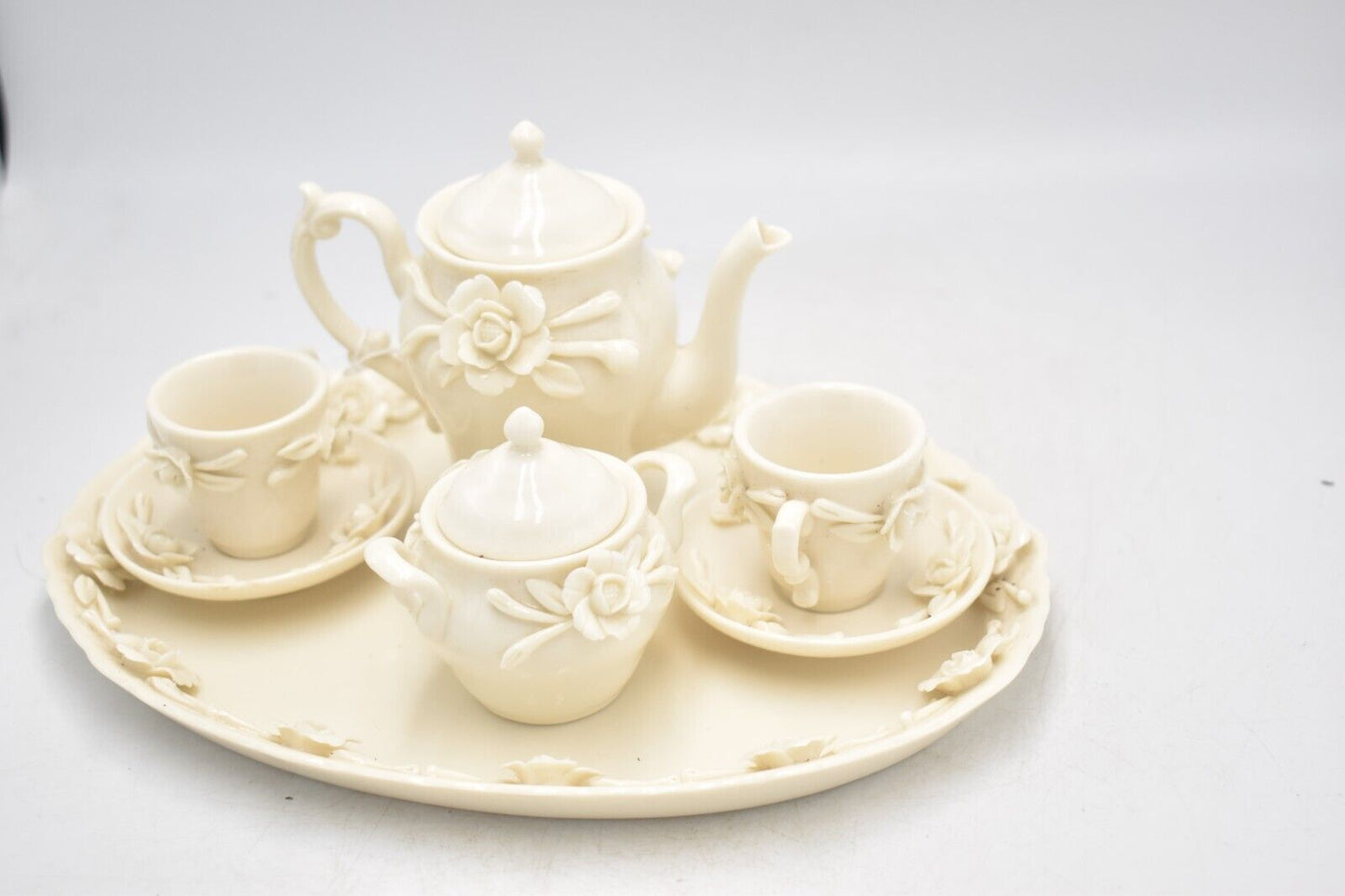Vintage Miniature 3D Rose Cream Teapot Tea Set - Decorative Collectible - 10cm