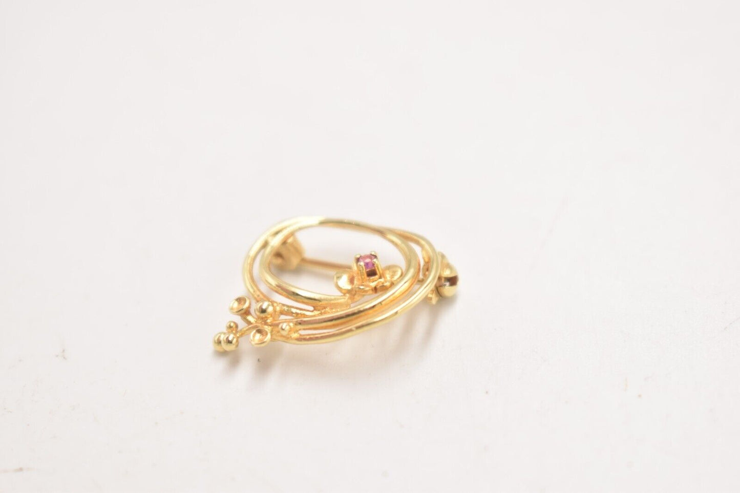 Vintage Amos Germany 14ct Gold Plated Garnet Floral Brooch