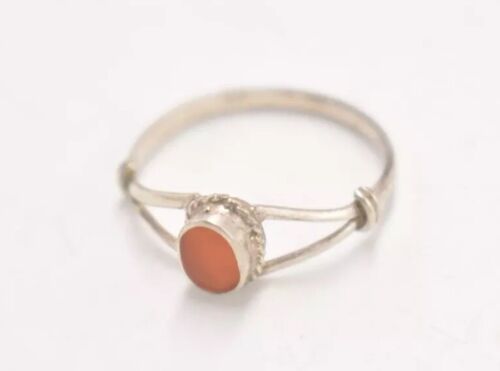 Vintage 925 Sterling Silver Amber Retro Ring – Size Q 1/2