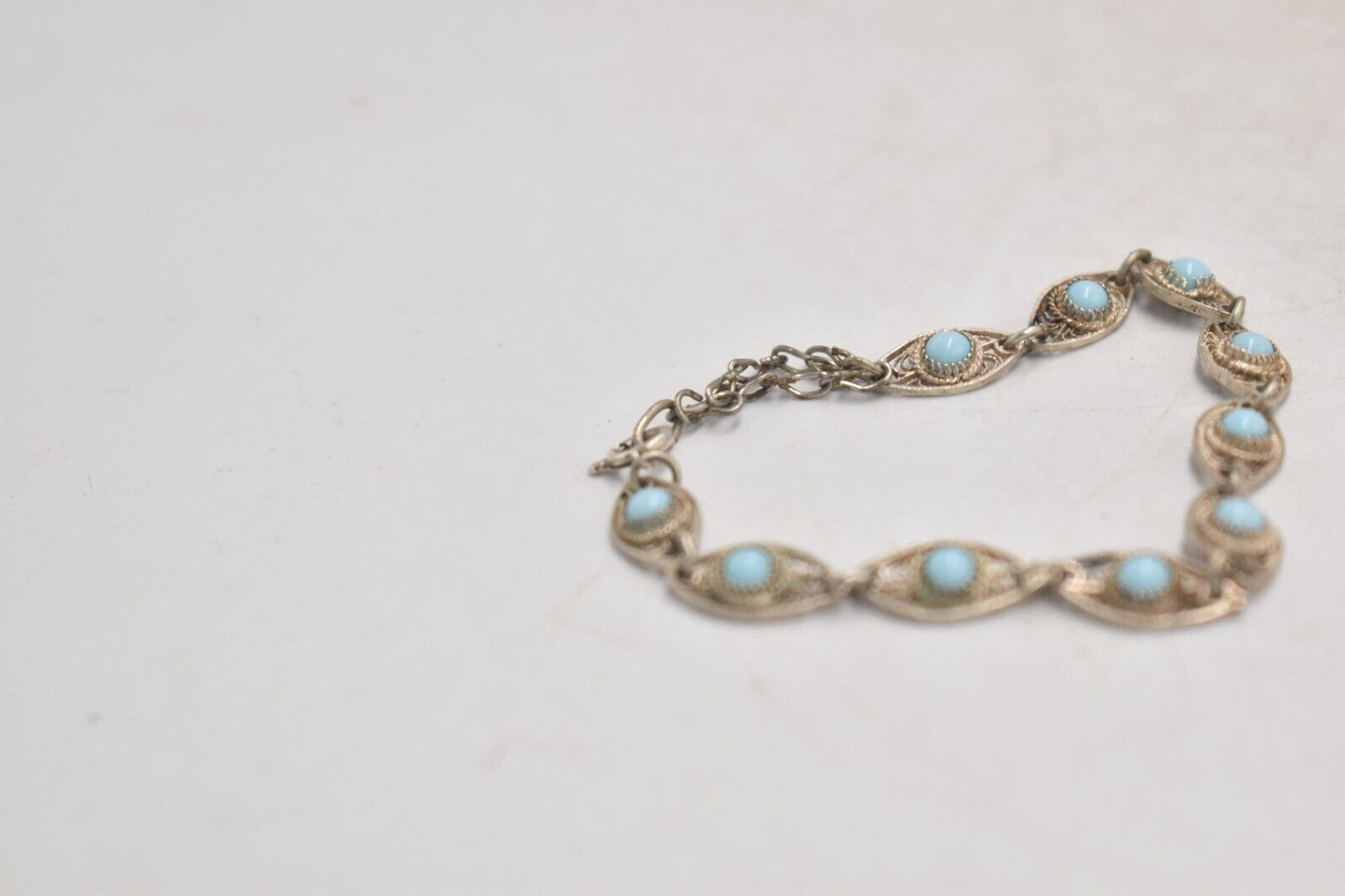 Vintage Silver Metal & Turquoise Boohoo Style Bracelet – 18cm