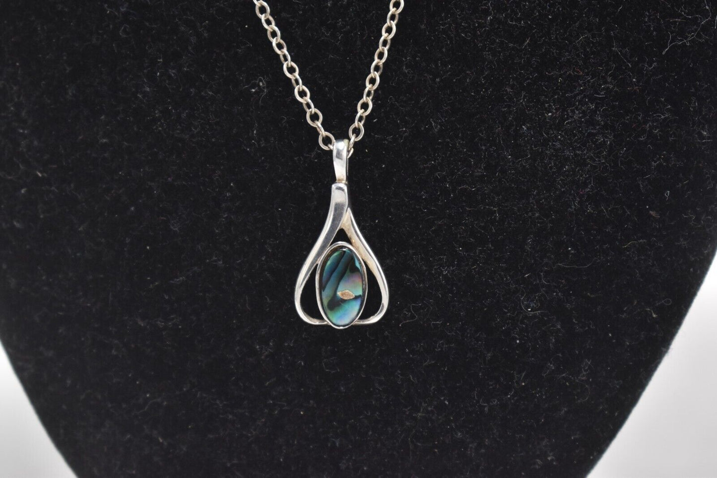 Vintage Sterling Silver 925 Mother of Pearl Abalone Modernist Pendant Necklace