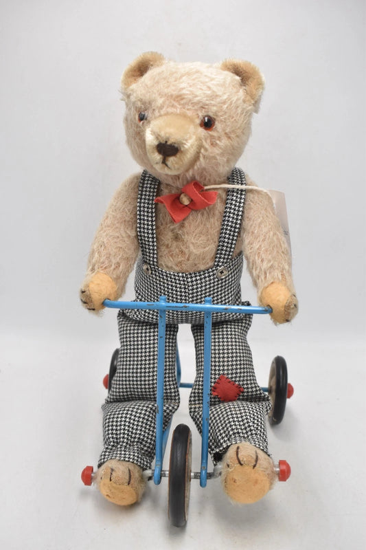1950s Hermann Mohair Teddy Bear on Trike Vintage Collectible 32cm