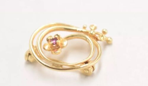 Vintage Amos Germany 14ct Gold Plated Garnet Floral Brooch