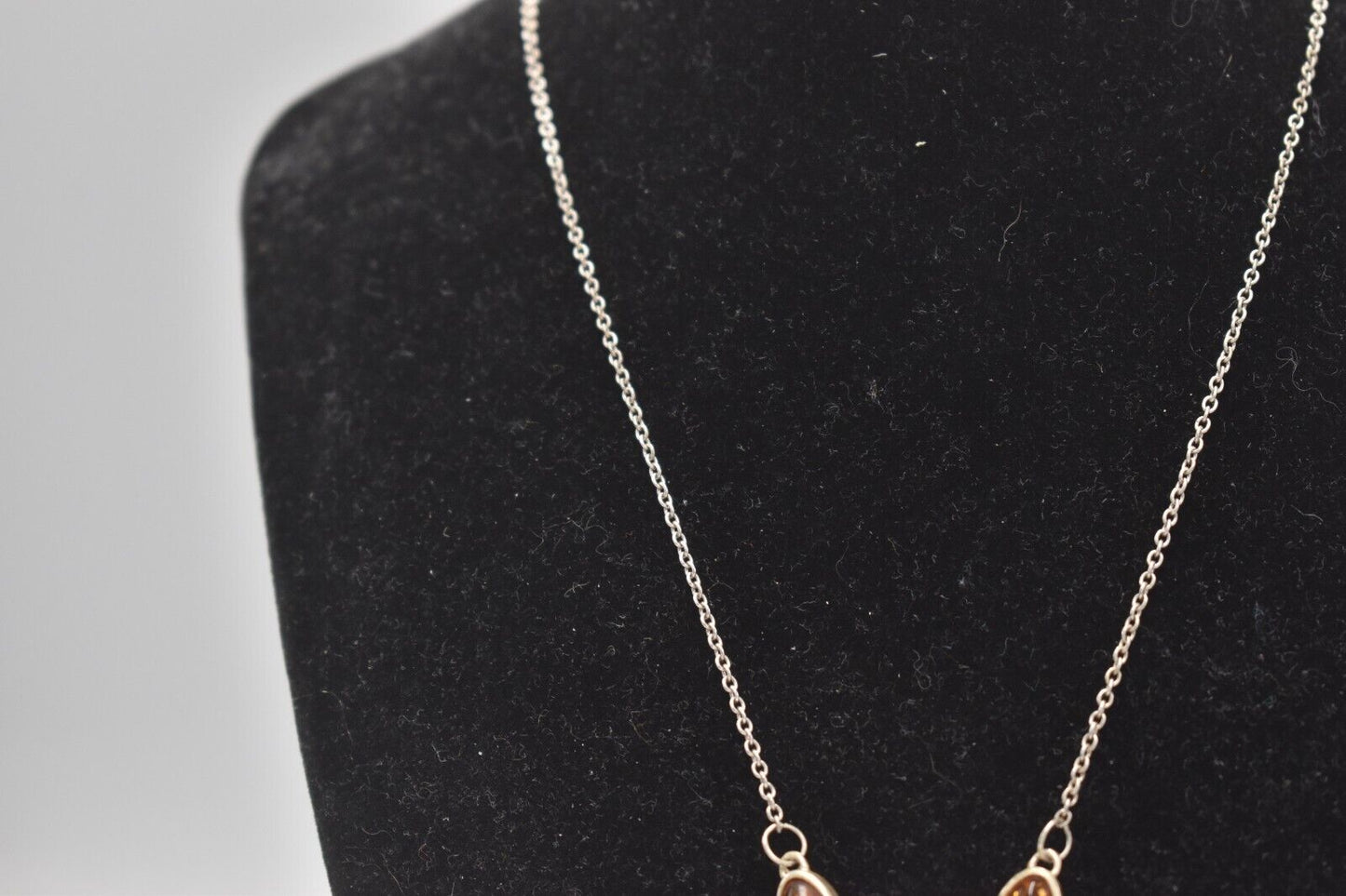 Vintage 925 Sterling Silver Amber and Diamond Teardrop Necklace