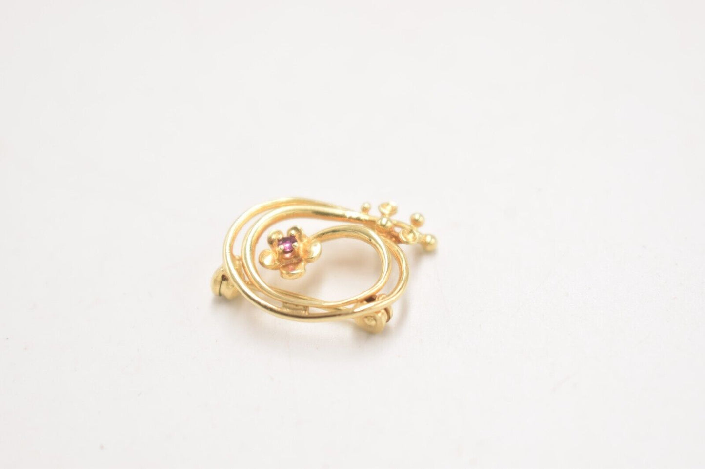 Vintage Amos Germany 14ct Gold Plated Garnet Floral Brooch