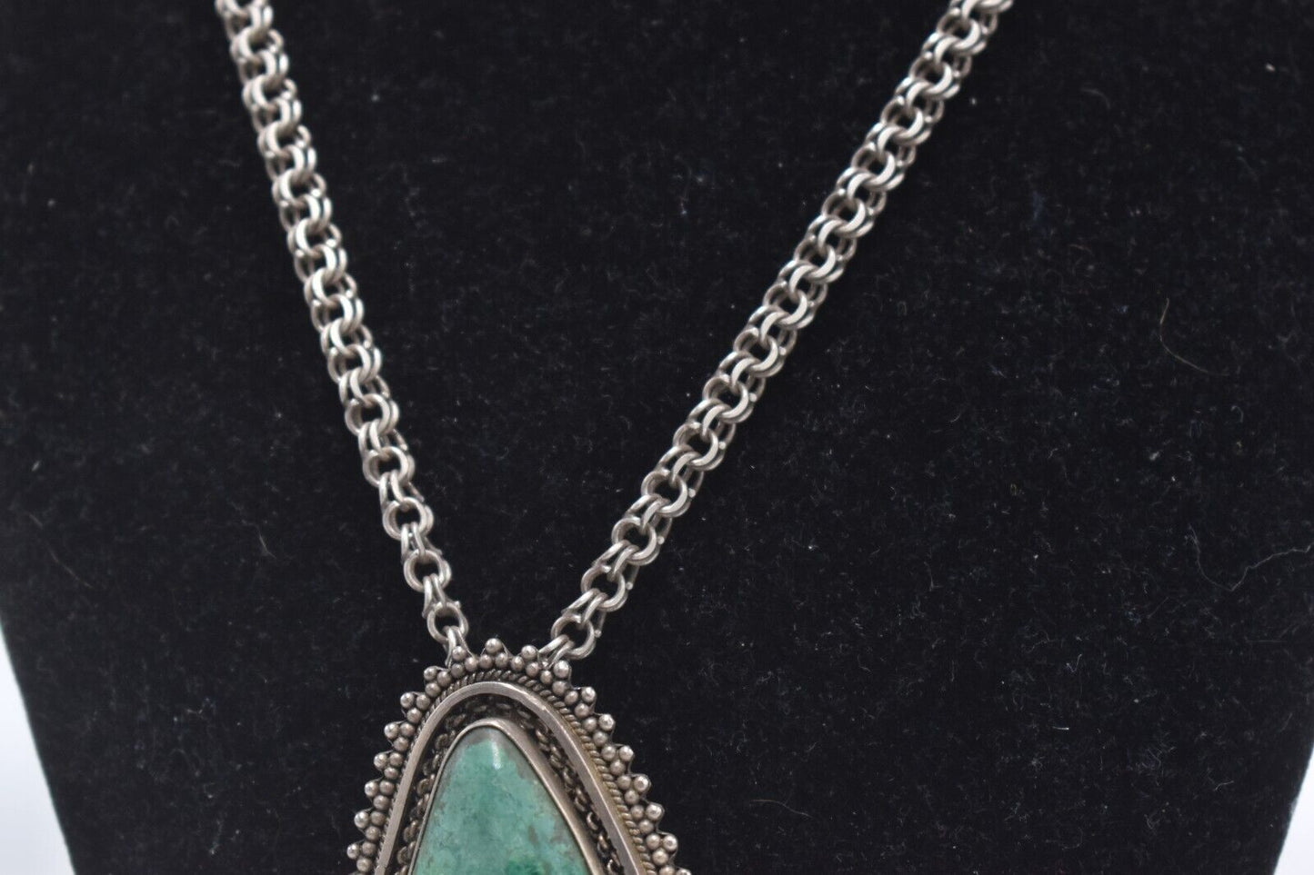 Vintage Sterling Silver 925 Necklace with Malachite Pendant 64cm