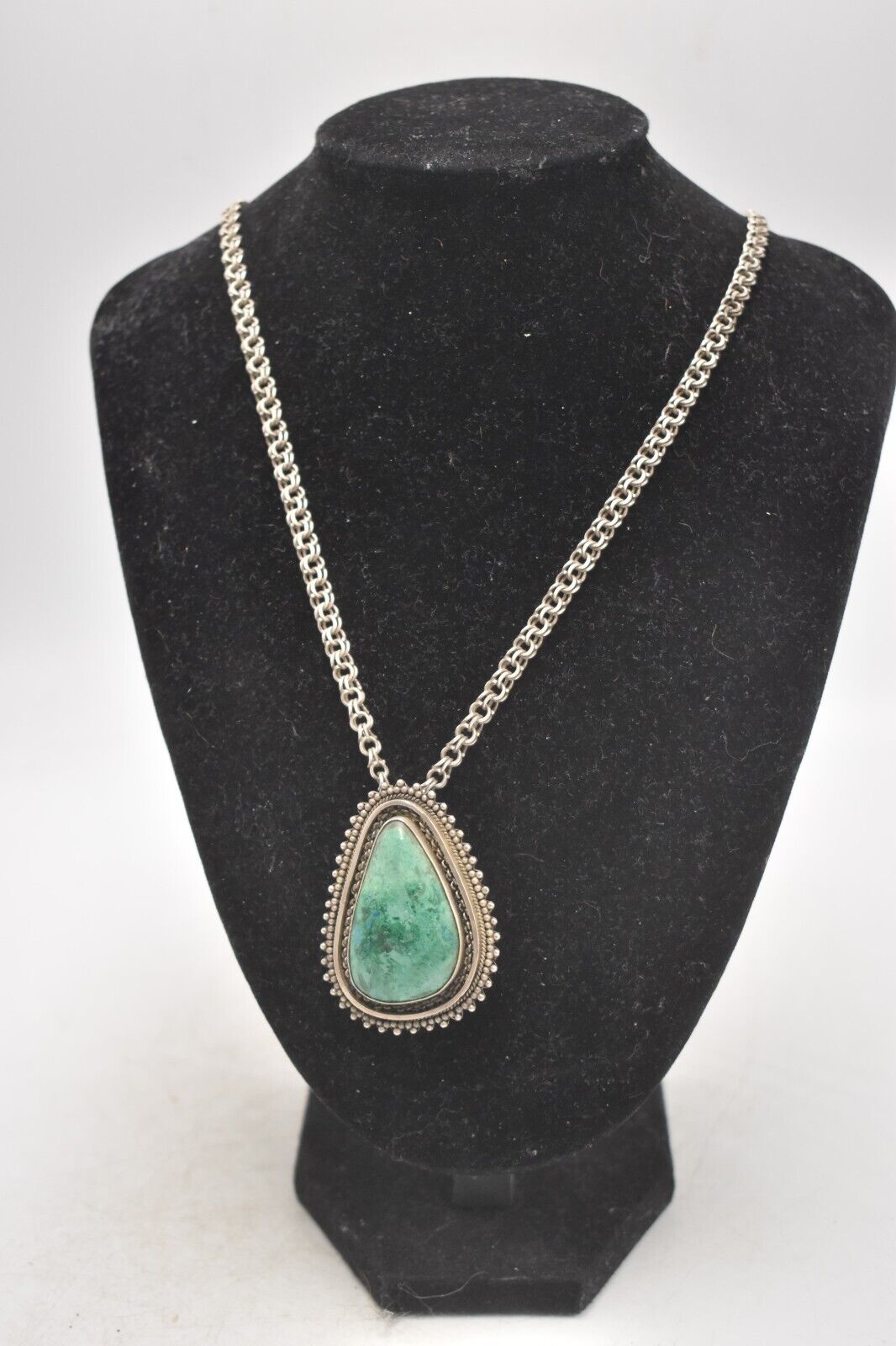 Vintage Sterling Silver 925 Necklace with Malachite Pendant 64cm