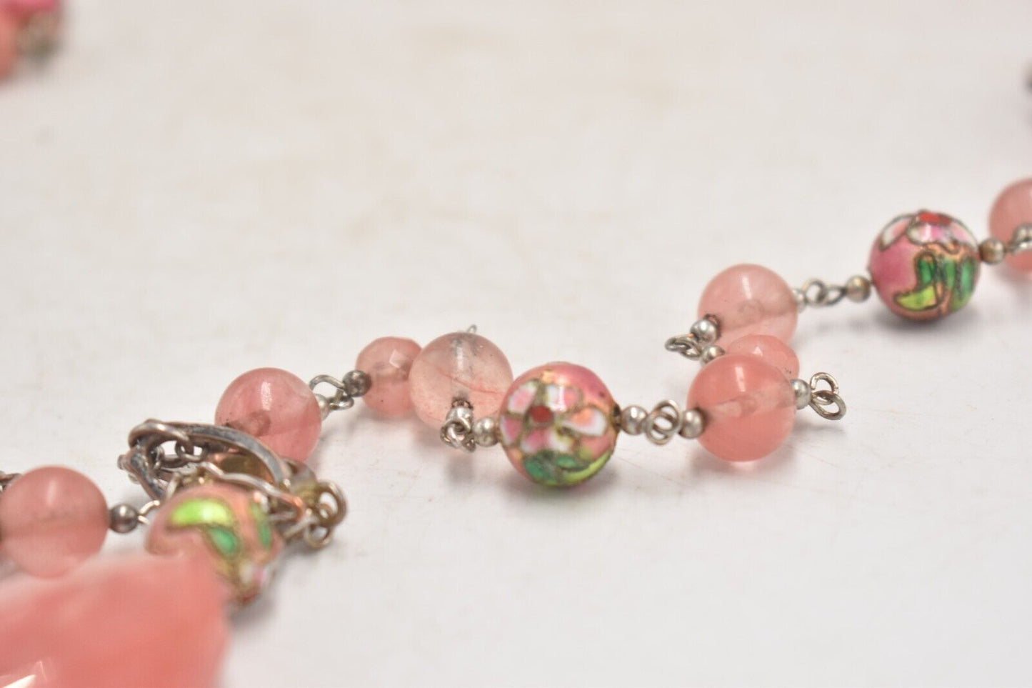 Vintage Cloisonné & Cherry Quartz Beaded Pendant Necklace – SR China