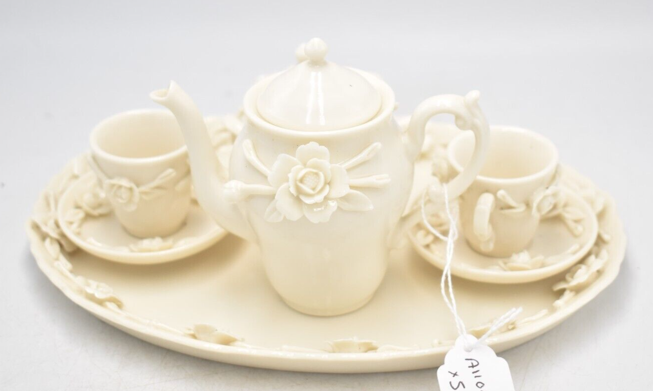 Vintage Miniature 3D Rose Cream Teapot Tea Set - Decorative Collectible - 10cm