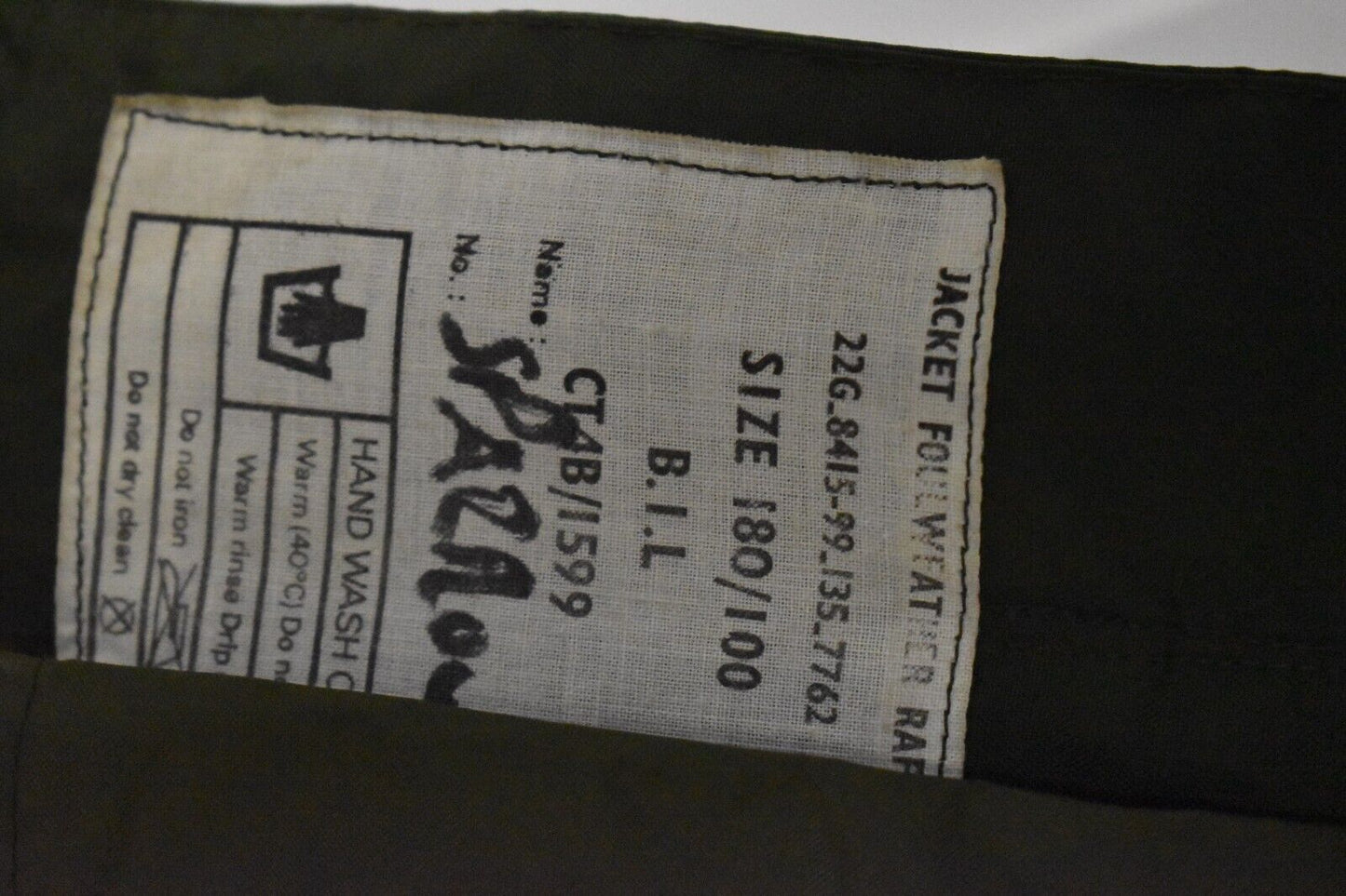 British Army/RAF Olive Green Foul Weather Waterproof Jacket – Size 180/100