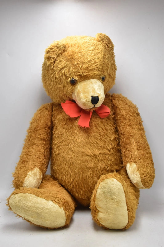 Vintage 1960s European Silk Plush Teddy Bear Fully Jointed Glass Eyes 60cm