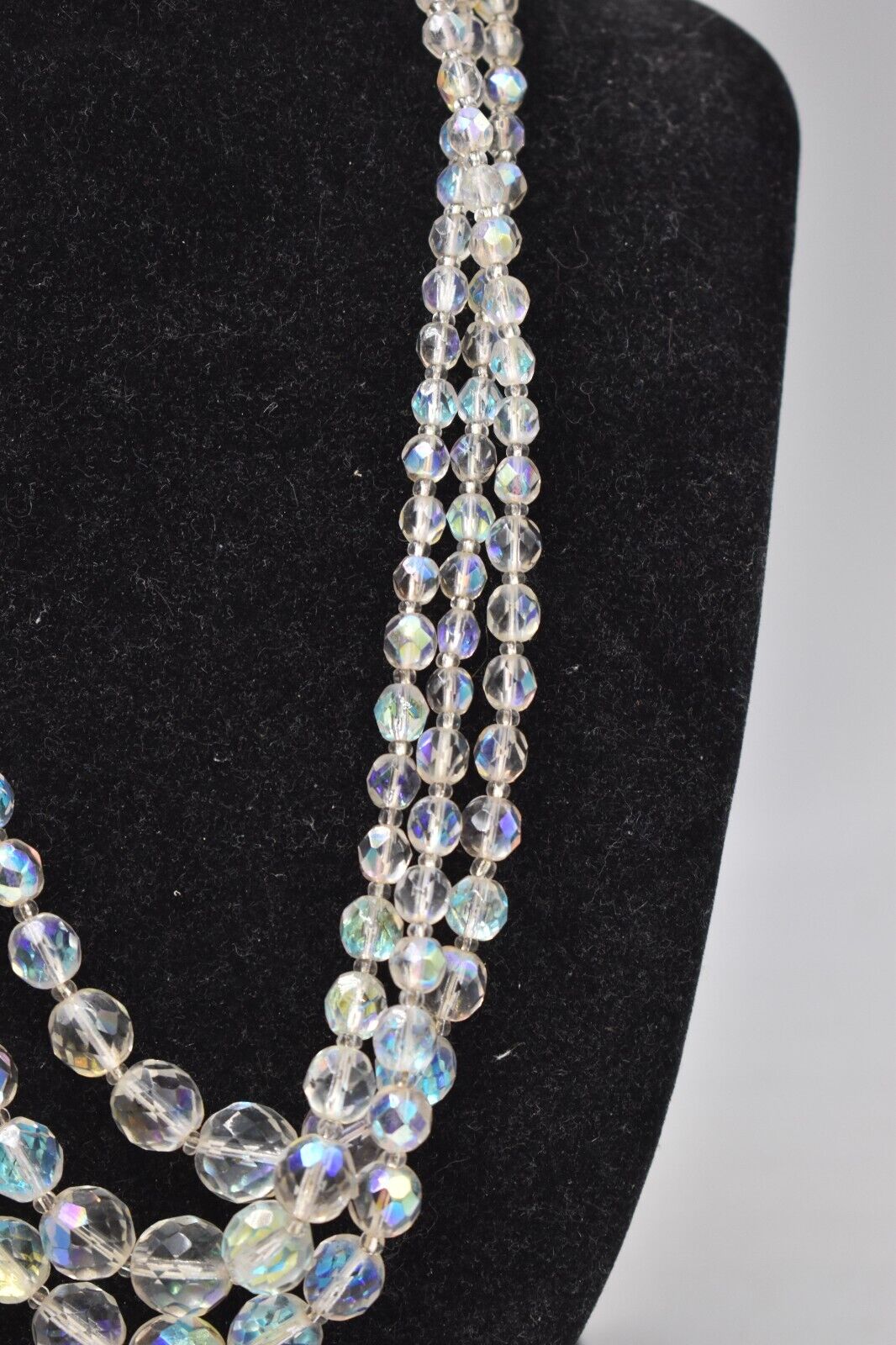 Vintage Exquisite Aurora Borealis Crystal Glass 3-Strand Choker Necklace – 1950s