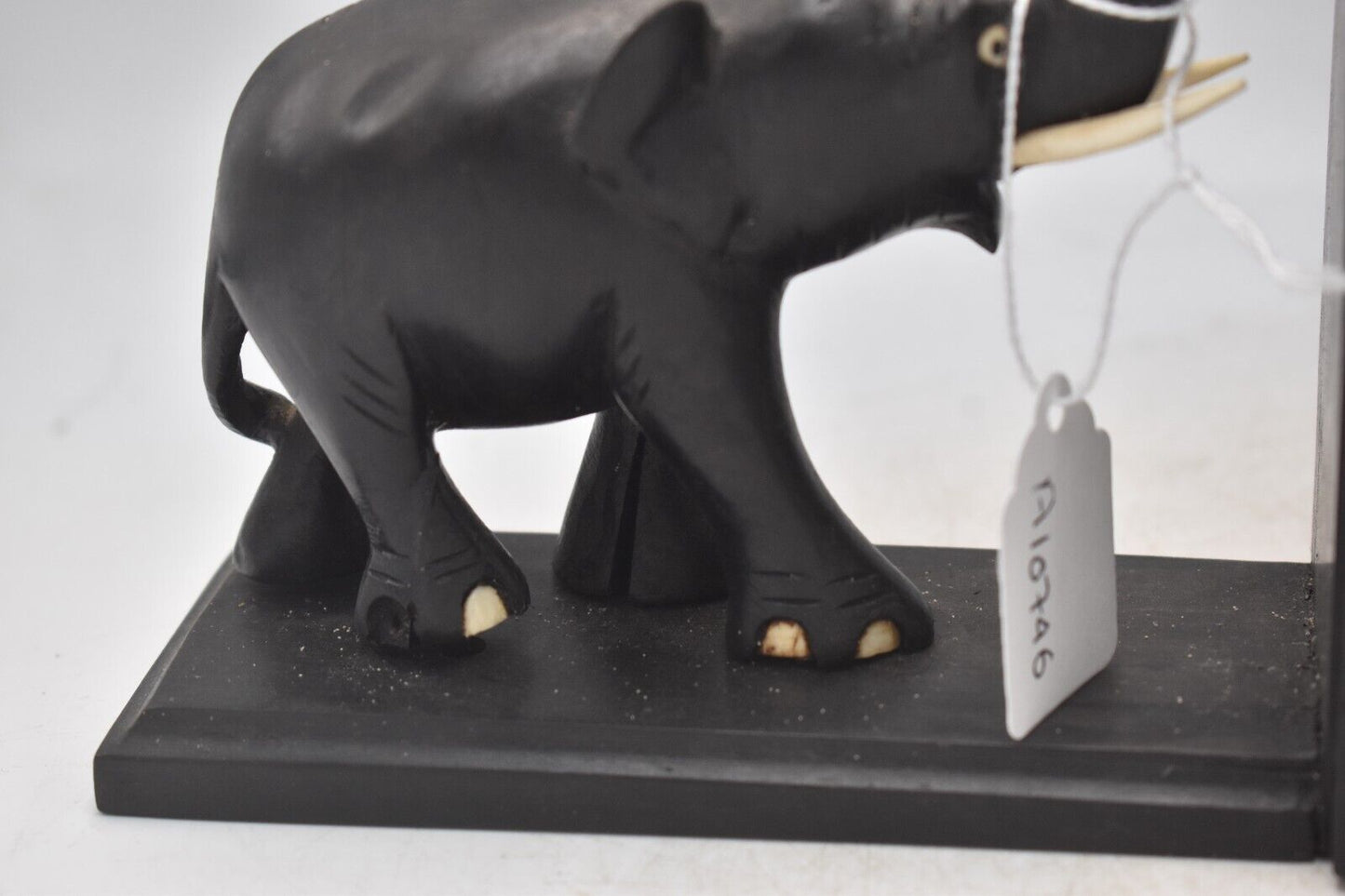 Vintage Hand-Carved Ebony Wooden Elephant Bookends Ceylonese 13cm