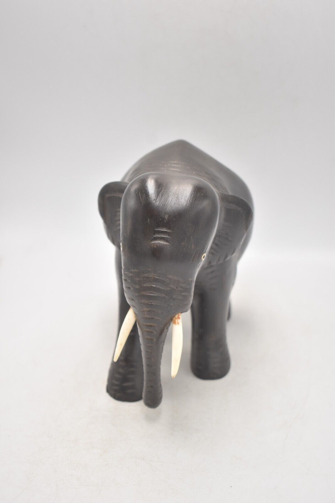 Vintage 1940s Hand-Carved Wooden Elephant Statue Figurine Rangoon 14.5cm