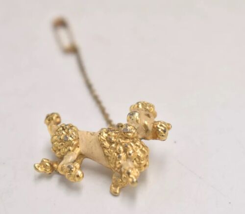 Vintage Poodle Dog Brooch – Gold Tone & Cream – Costume Jewellery