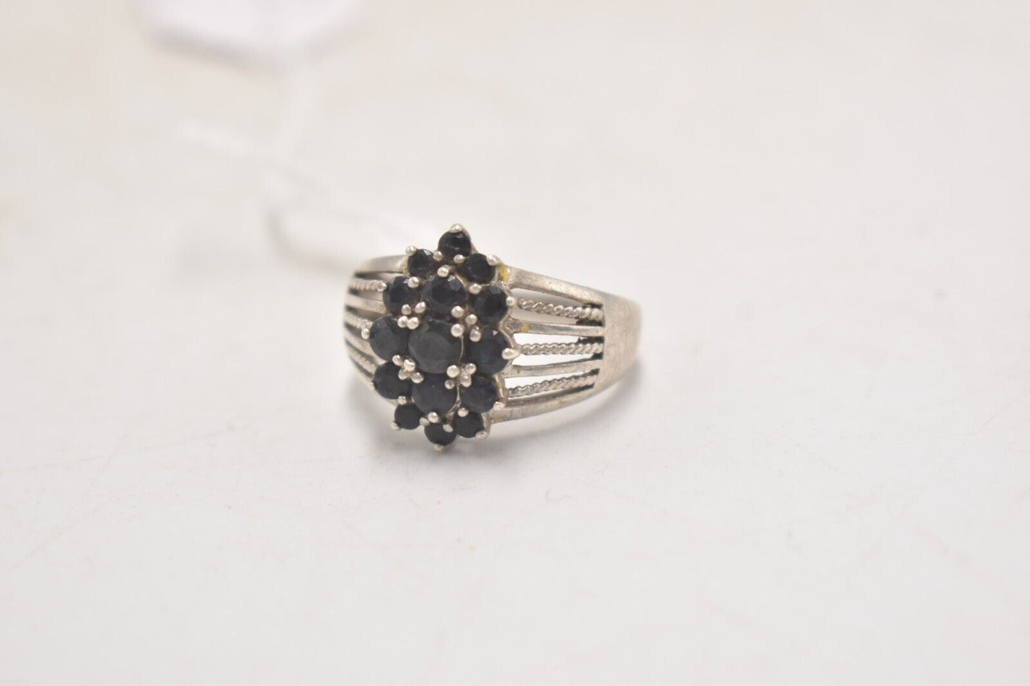 Vintage Sterling Silver 925 and Black Onyx Cluster Ring - Size U