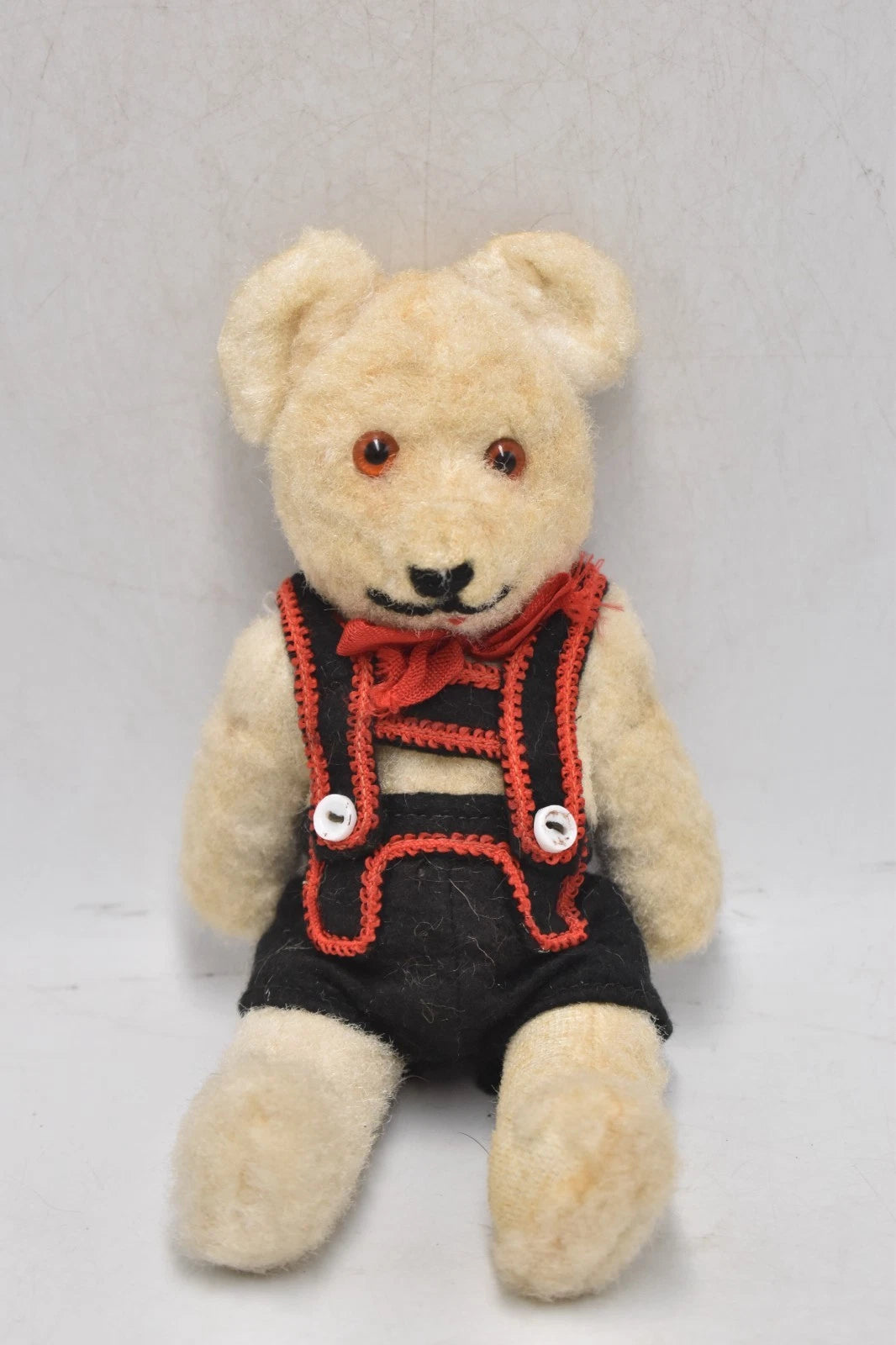 1940s German White Silk Plush Stick Teddy Bear Tongue Rod Jointed 20cm