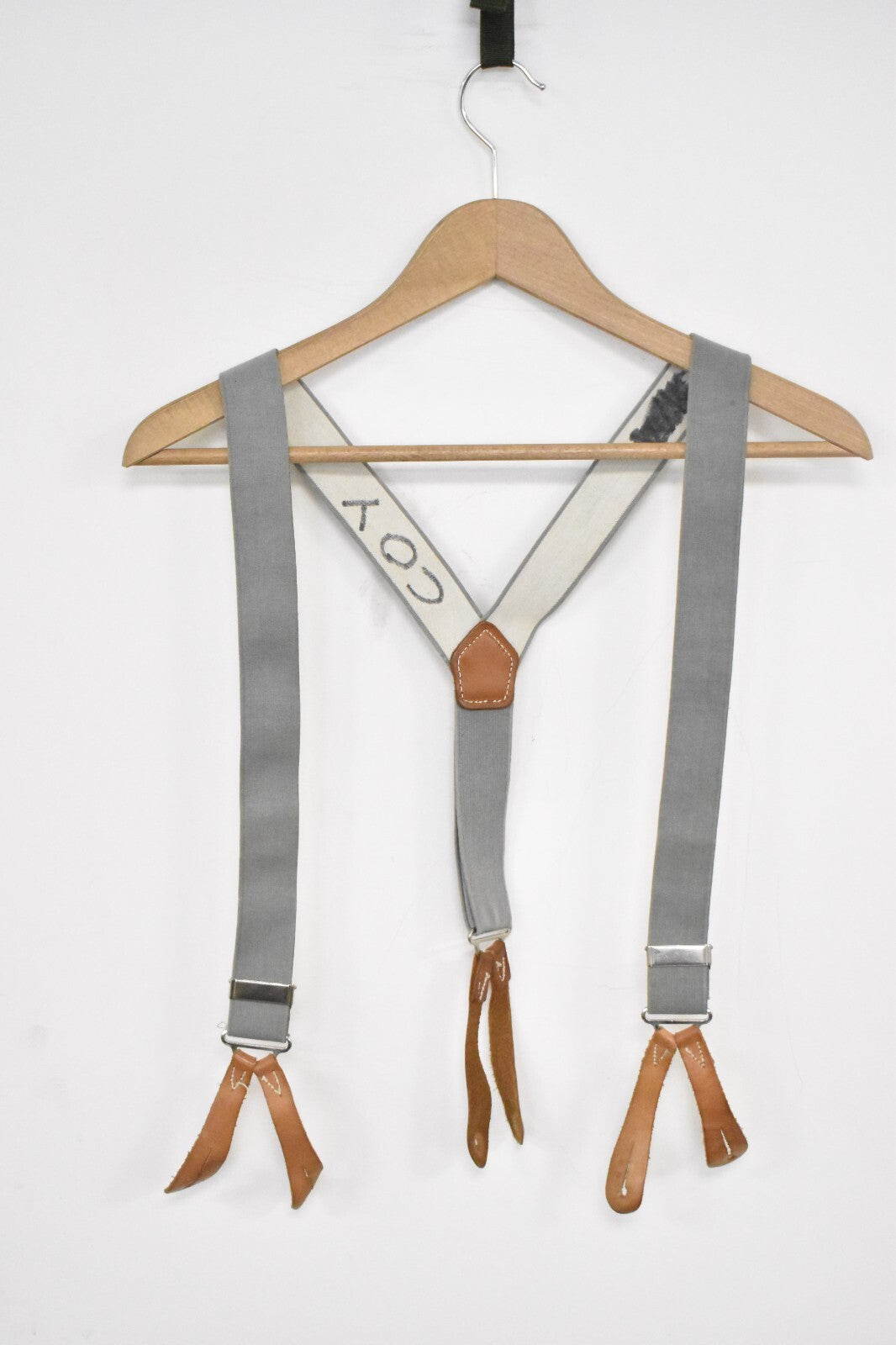 British RAF Army Grey Elastic Braces – Leather Buckles – 100cm