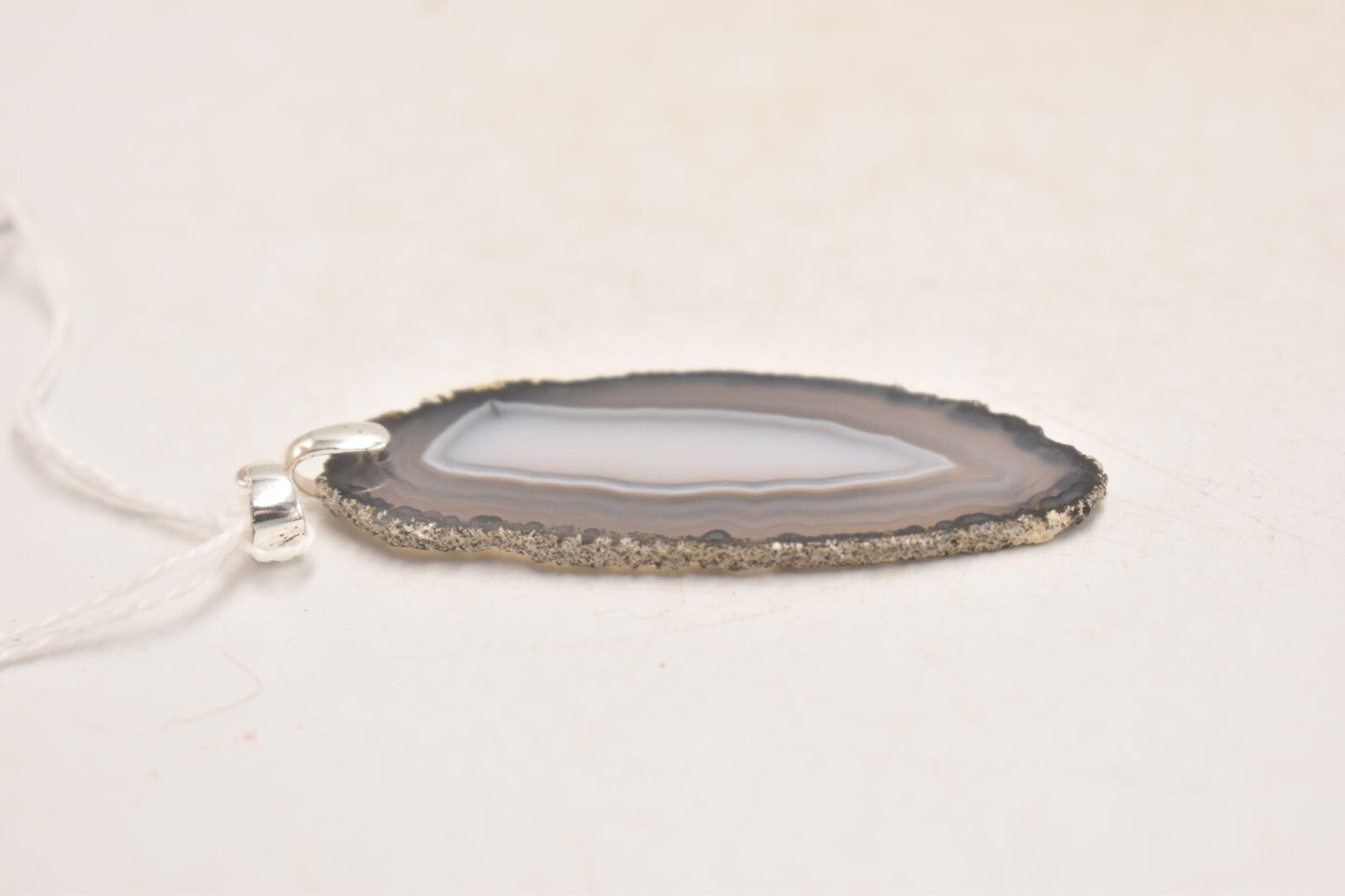 Vintage Sterling Silver 925 & Grey Agate Pendant – 6cm