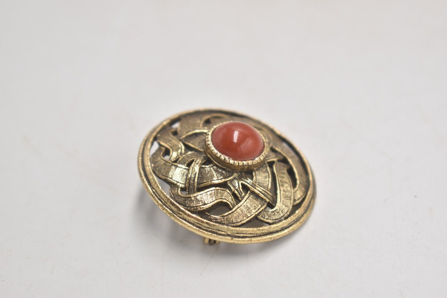 Vintage Celtic Knot Carnelian Brooch
