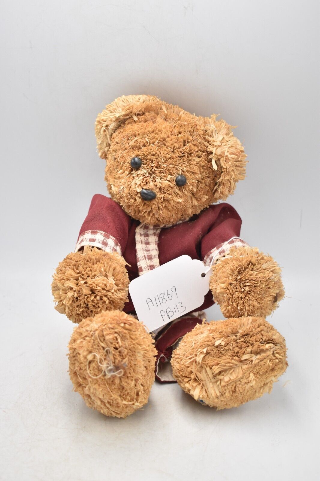 Vintage Sage Wooden Bristle Teddy Bear – 30cm
