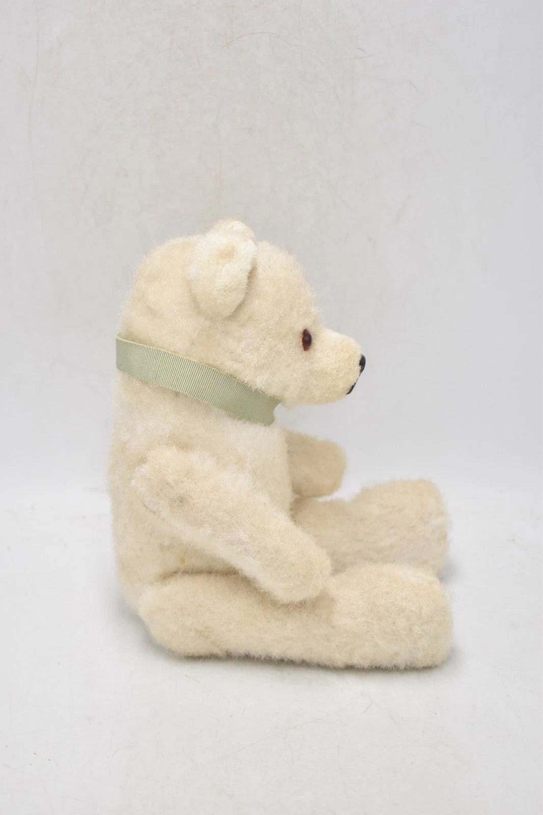1940s Vintage German White Silk Plush Stick Teddy Bear Tongue Rod Jointed 26cm